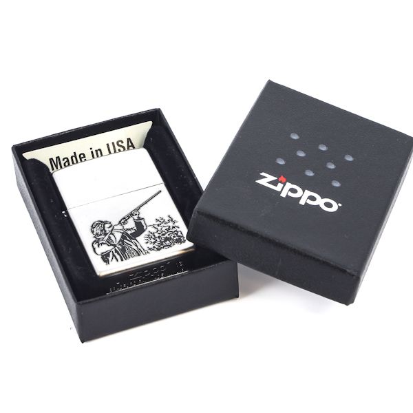 Зажигалка ZIPPO Hunter, с покрытием Satin Chrome™, латунь/сталь, серебристая, матовая, 36x12x56 мм