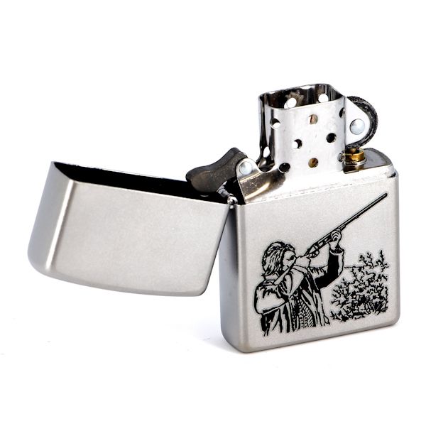 Зажигалка ZIPPO Hunter, с покрытием Satin Chrome™, латунь/сталь, серебристая, матовая, 36x12x56 мм