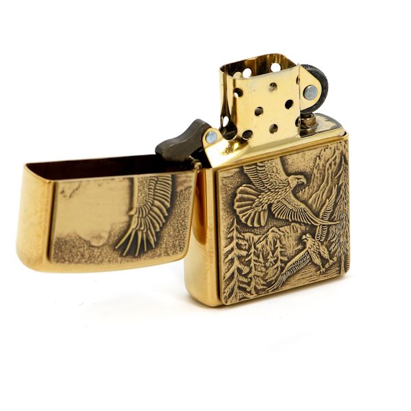 Зажигалка ZIPPO Eagles, латунь с покрытием Brushed Brass, золотистый, матовая, 36х12x56 мм