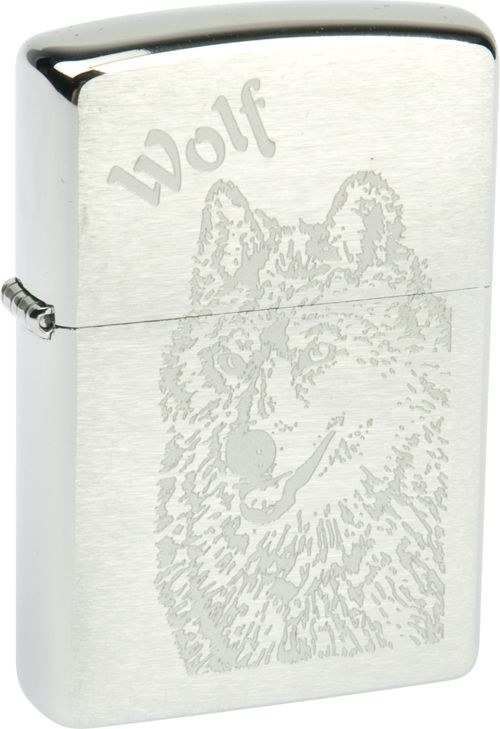 Зажигалка ZIPPO Wolf Brushed Chrome, латунь с никеле-хром.покрыт., серебр., матов., 36х56х12 мм