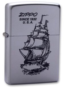 Зажигалка ZIPPO Boat-Zippo Satin Chrome, латунь с ник.-хром. покрыт., сереб., матовая, 36х56х12мм