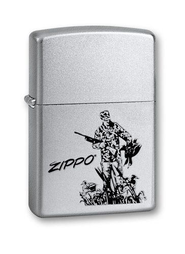 Зажигалка ZIPPO Duck Hunting, с покрытием Satin Chrome™, латунь/сталь, серебристая, 36x12x56 мм