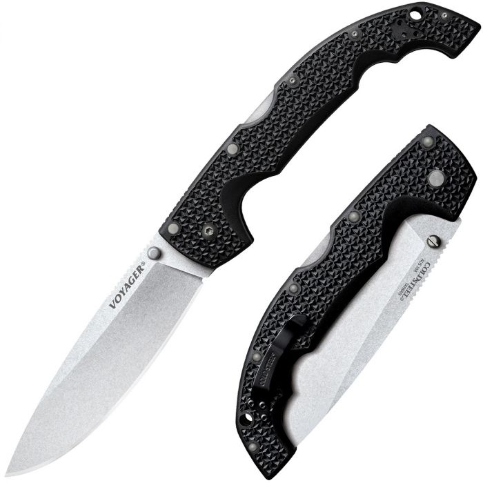 Складной нож Cold Steel Voyager Large Drop Plain Edge, сталь Aus 10A, рукоять Griv-Ex Black