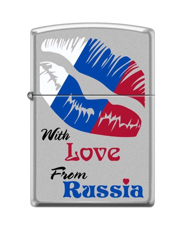 Зажигалка ZIPPO Из России с любовью, латунь/сталь с покрытием Satin Chrome, матовая, 36x12x56 мм