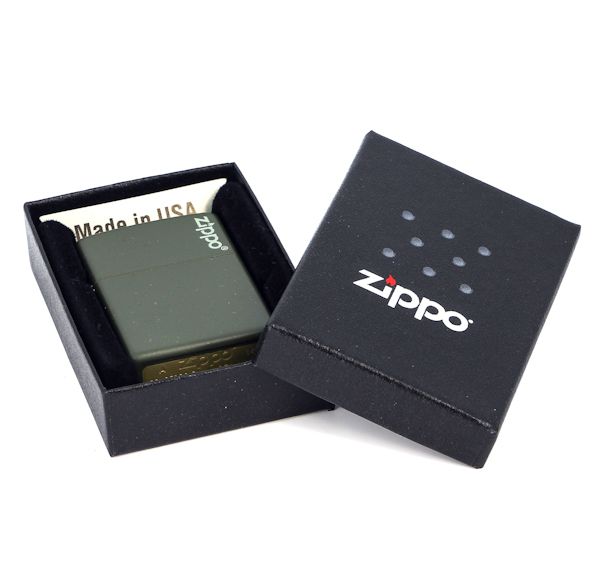 Зажигалка ZIPPO Green Matte, латунь с порошковым покрытием, зеленая, матовая, 36х56х12 мм