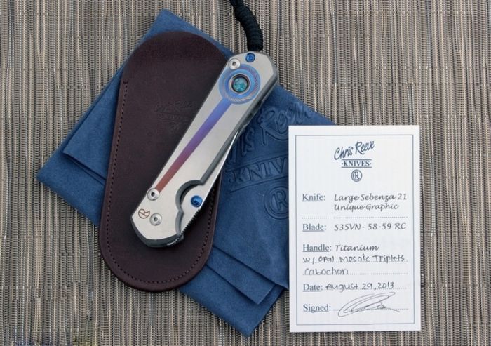 Нож складной Chris Reeve Large Sebenza 21 Unique Graphics Opal Mosaic Triplet Cabochon, сталь CPM-S35VN, рукоять титан