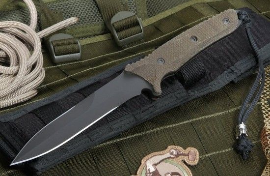 Нож с фиксированным клинком Spartan Breed Fighter (Black SpartaCoat/Green Micarta/Black Molle Sheath) 13.97 см.