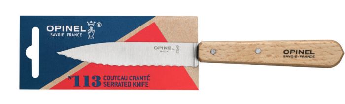 Нож столовый серрейторный Opinel №113, деревянная рукоять, нержавеющая сталь, блистер