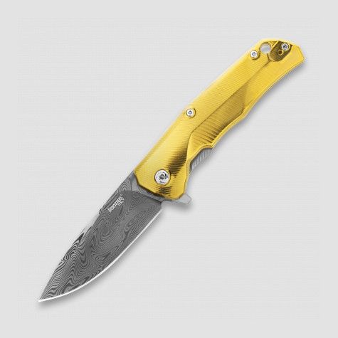 Складной нож LionSteel TRE DT GY POL GOLD, сталь дамаск, рукоять титан