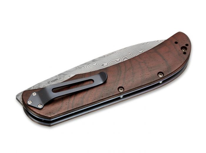 Нож складной Boker Plus Exskelibur I Damascus Cocobolo, дамасская сталь Plain, рукоять дерево, 01BO222DAM