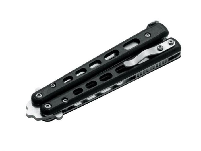 Складной нож Boker Plus Balisong 06EX002, Satin Finish 440C Steel, рукоять стеклотекстолит G-10, чёрный