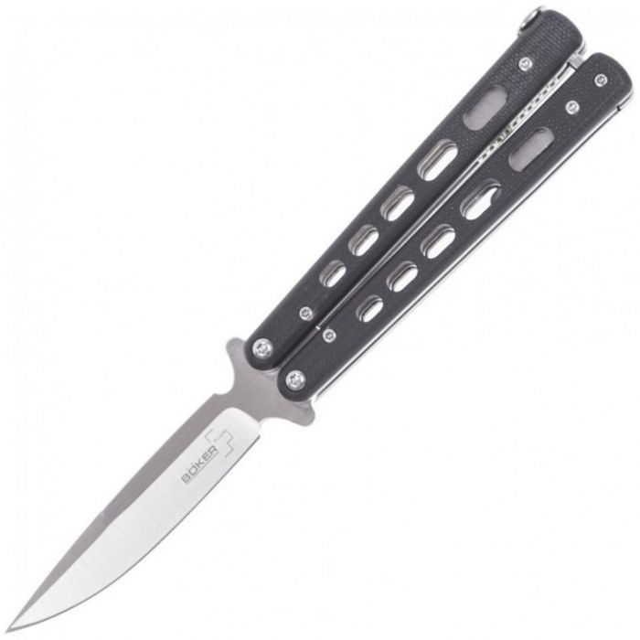 Складной нож Boker Plus Balisong 06EX002, Satin Finish 440C Steel, рукоять стеклотекстолит G-10, чёрный