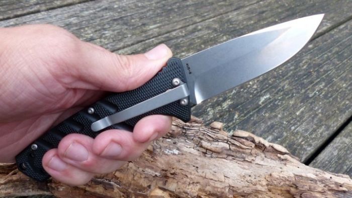 Полуавтоматический складной нож Boker Plus Strike Spearpoint, сталь AUS-8 StoneWash Plain, рукоять анодированный алюминий, BK01BO400