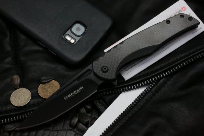 Нож складной Magnum Black Carbon - Boker 01RY703, сталь 440A EDP Plain, рукоять карбон, чёрный