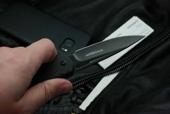 Нож складной Magnum Black Carbon - Boker 01RY703, сталь 440A EDP Plain, рукоять карбон, чёрный