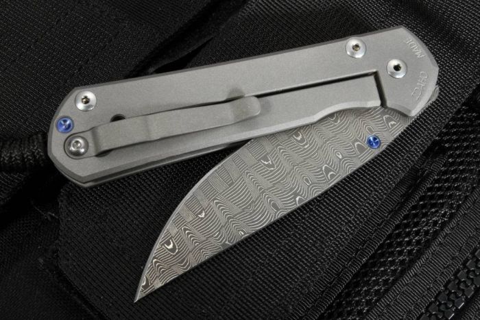 Нож складной Chris Reeve Large Sebenza, сталь дамаск с рисунком "рогожка", рукоять титан