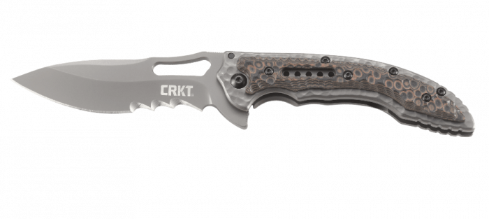 Складной нож CRKT Fossil™ Compact WITH VEFF SERRATIONS™, сталь 8Cr13MoV, рукоять нержавеющая сталь, накладки G-10