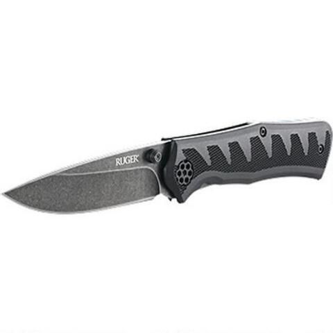 Полуавтоматический складной нож Ruger® Knives Crack-Shot™ Compact, Ken Steigerwalt Design, лезвие Blackwashed Plain 8Cr13MOV, рукоять термопластик/резина