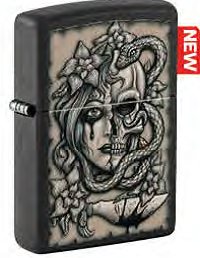 Зажигалка ZIPPO Gory Tattoo с покрытием Black Matte, латунь/сталь, черная, матовая