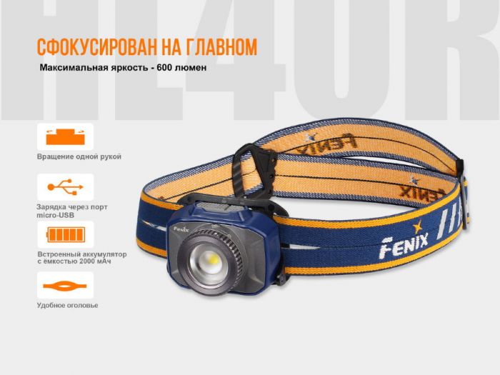 Налобный фонарь Fenix HL40R Cree XP-L HI V2, синий