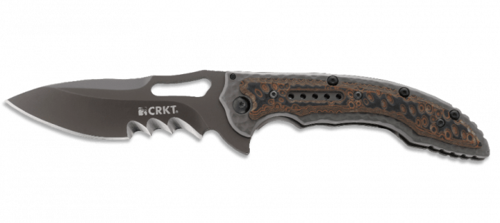 Складной нож CRKT FOSSIL™ WITH VEFF SERRATIONS™, сталь 8Cr13MoV, рукоять нержавеющая сталь, накладки G10