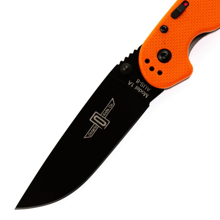 Полуавтоматический складной нож Ontario RAT-1A, Assisted. Black Blade, Orange G-10 Handle