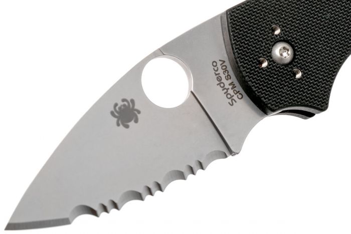 Нож складной Lil' Native MID - Spyderco 230MBGS, сталь Crucible CPM® S30V™ Satin Serrated, рукоять стеклотекстолит G10, чёрный