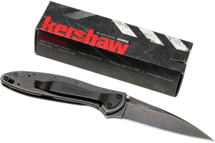 Складной нож Leek - Kershaw 1660BLKW, сталь Sandvik™ 14C28N с покрытием Black-Oxide BlackWash™, рукоять нержавеющая сталь 410 Stainless Steel, чёрный