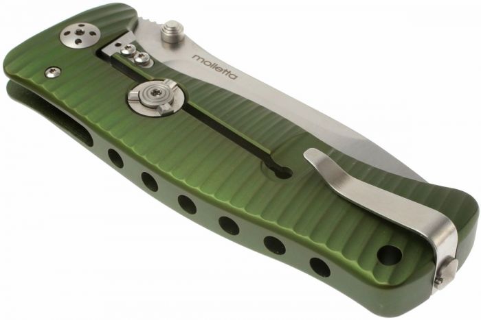 Нож складной LionSteel SR1A GS GREEN, сталь D2 Satin Finish, рукоять алюминий (Solid®), зелёный