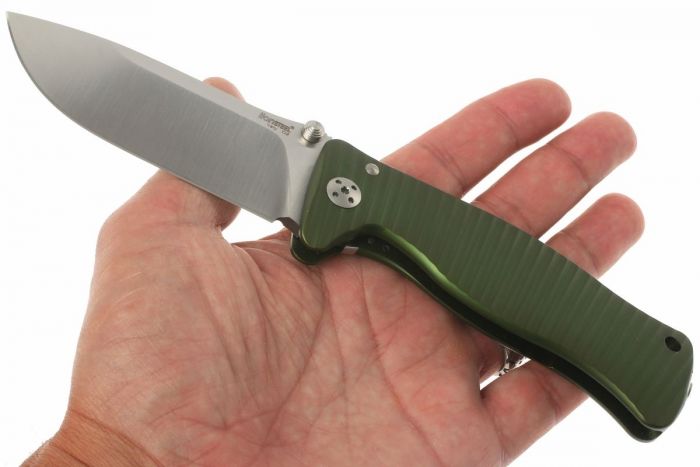 Нож складной LionSteel SR1A GS GREEN, сталь D2 Satin Finish, рукоять алюминий (Solid®), зелёный