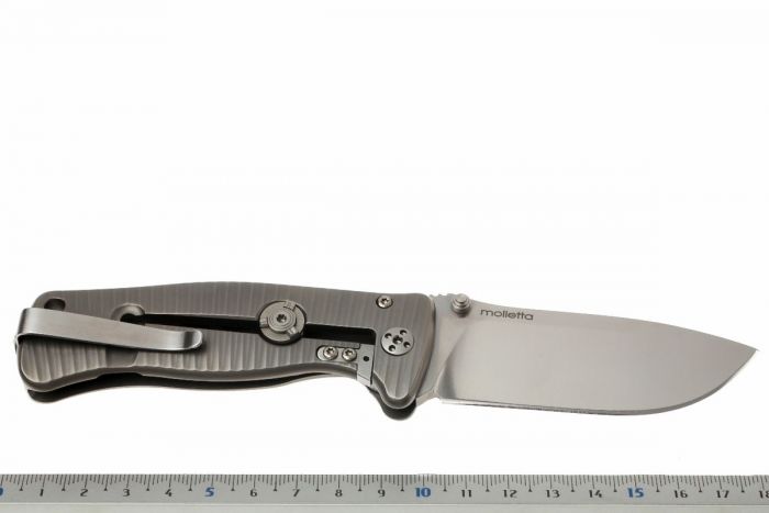 Нож складной LionSteel SR2 G (GREY) Mini, сталь Uddeholm Sleipner® Satin, рукоять титан по технологии Solid®, серый