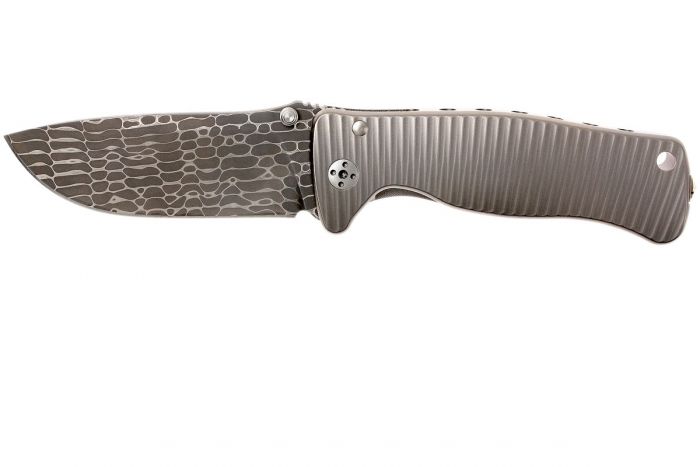 Нож складной LionSteel SR2DL G Mini, сталь клинка дамасская сталь Chad Nichols Damascus "Lizard" Pattern, рукоять титан по технологии Solid®, серый