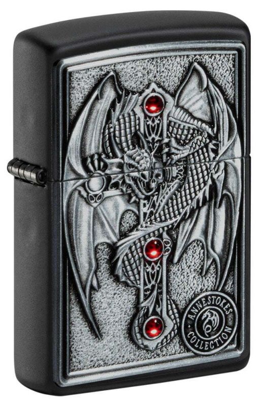 Зажигалка ZIPPO Winged Dragon Cross Design с покрытием Black Matte, латунь/сталь, чёрная, матовая