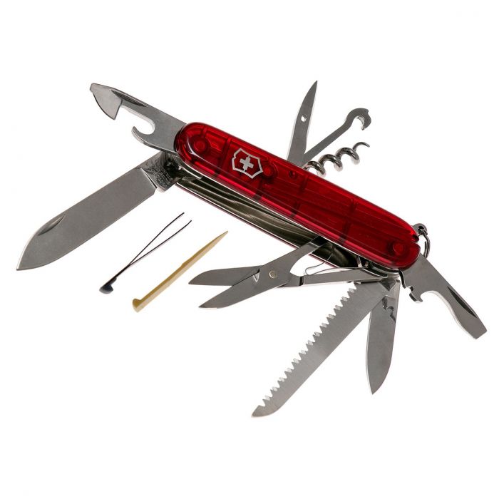 Нож перочинный Victorinox Huntsman, сталь X55CrMo14, рукоять Cellidor®, полупрозрачный красный