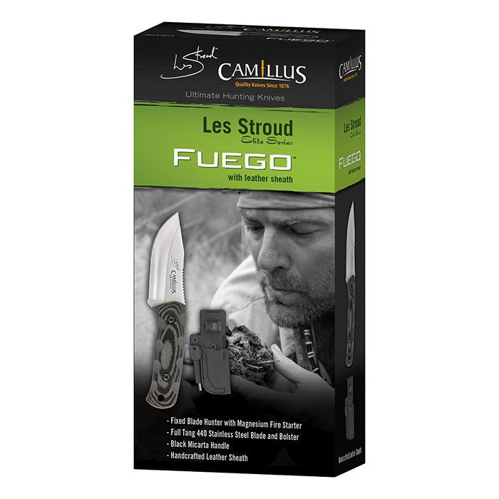 Нож с фиксированным клинком Camillus Les Stroud Fuego, сталь 440А, рукоять Микарта, серый