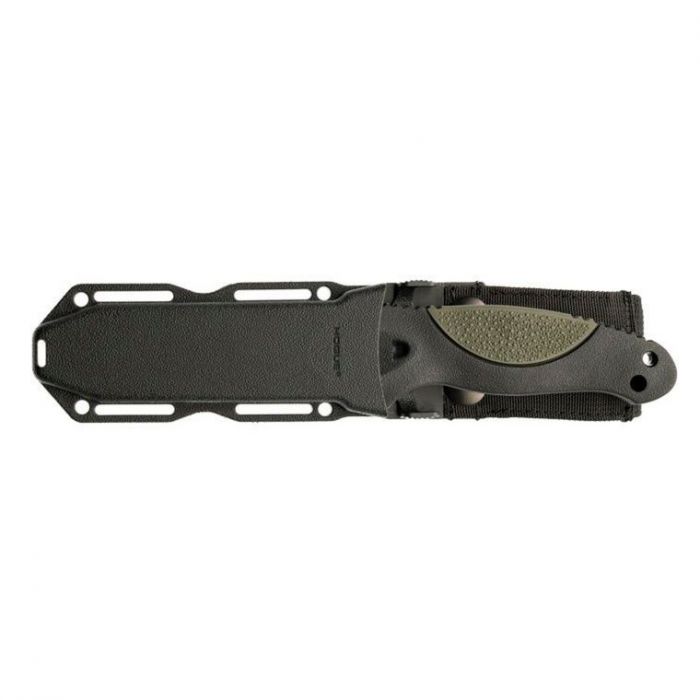 Нож с фиксированным клинком Hogue EX-F02 Stone-Tumbled Tanto, сталь A2 Tool Steel, рукоять термопластик GRN, чёрно-зеленый