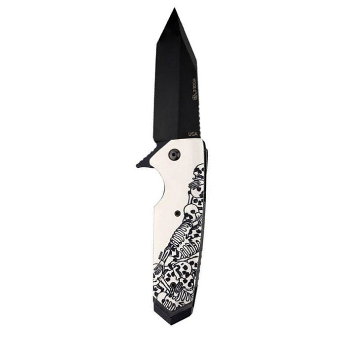 Нож складной Hogue EX-02 Skulls & Bones Tanto, сталь 154CM, рукоять ABS-пластик, белый