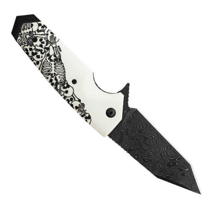 Нож складной Hogue EX-02 Skulls & Bones Tanto, сталь дамасская, рукоять ABS-пластик