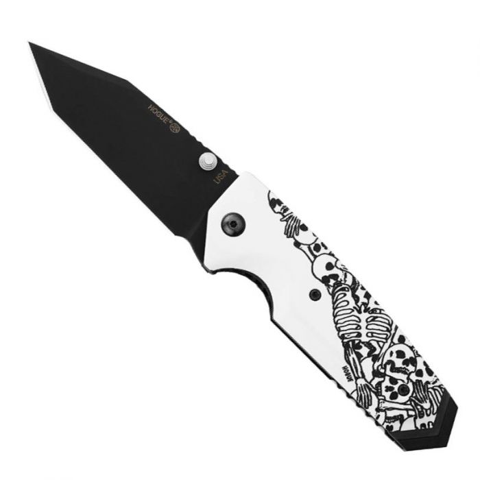 Нож складной Hogue EX-02 Tanto Skulls & Bones, сталь 154CM, рукоять ABS-пластик, молочный