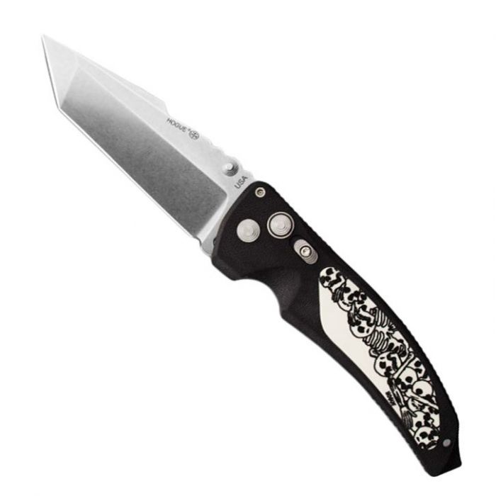 Нож складной Hogue EX-03 Stone-Tumbled Tanto, Skulls & Bones, сталь 154CM, рукоять инженерный пластик