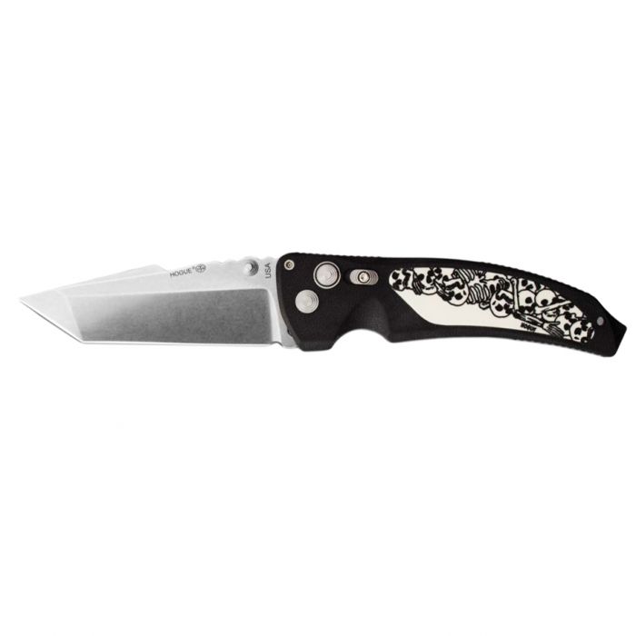 Нож складной Hogue EX-03 Stone-Tumbled Tanto, Skulls & Bones, сталь 154CM, рукоять инженерный пластик