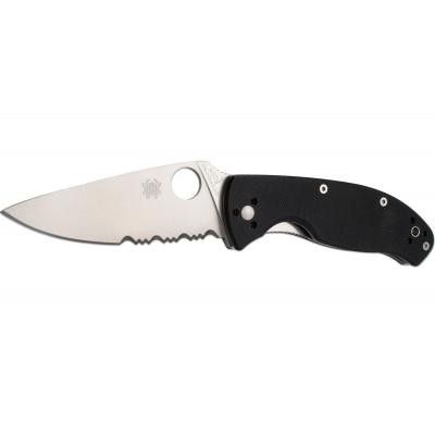 Нож складной Tenacious Spyderco 122GPS, сталь 8Cr13MOV Satin Combo, рукоять стеклотекстолит G-10, чёрный