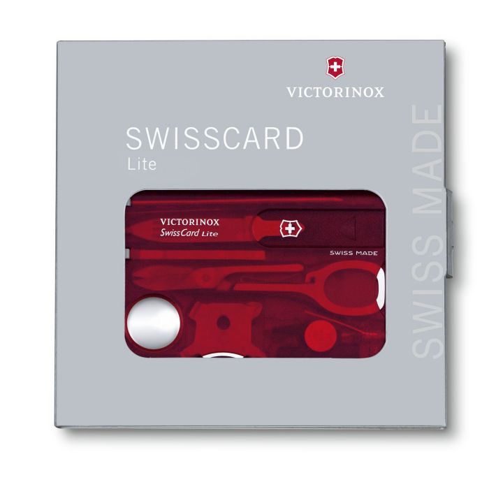 Швейцарская карта Victorinox SwissCard Lite, сталь X50CrMoV15, рукоять ABS-пластик, полупрозрачный красный, блистер