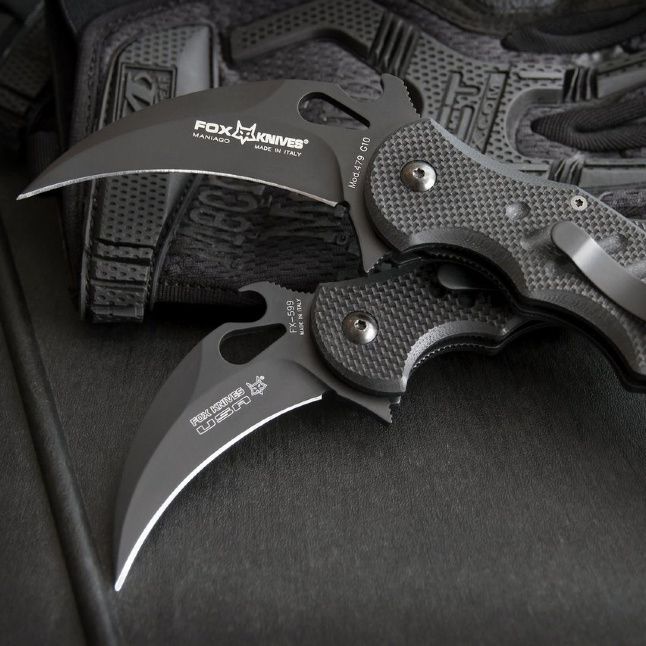 Складной нож Fox Karambit, сталь N690, рукоять стеклотекстолит G-10, чёрный