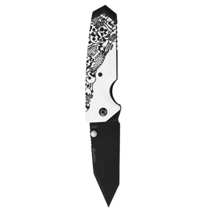 Складной нож Hogue EX-02 Tanto Custom Skulls & Bones, сталь 154CM, рукоять ABS-пластик, молочный