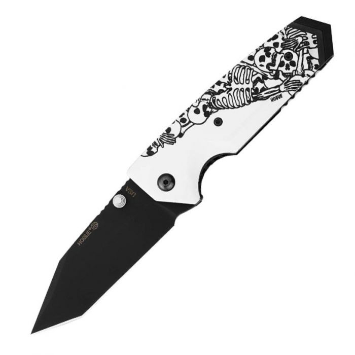 Складной нож Hogue EX-02 Tanto Custom Skulls & Bones, сталь 154CM, рукоять ABS-пластик, молочный