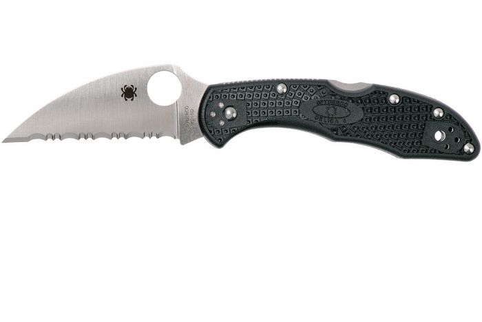 Нож складной Delica 4 Lightweight Spyderco 11FSWCBK, сталь VG-10 Satin Serrated Wharncliffe, рукоять термопластик FRN, чёрный