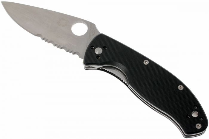 Нож складной Tenacious Spyderco 122GPS, сталь 8Cr13MOV Satin Combo, рукоять стеклотекстолит G-10, чёрный