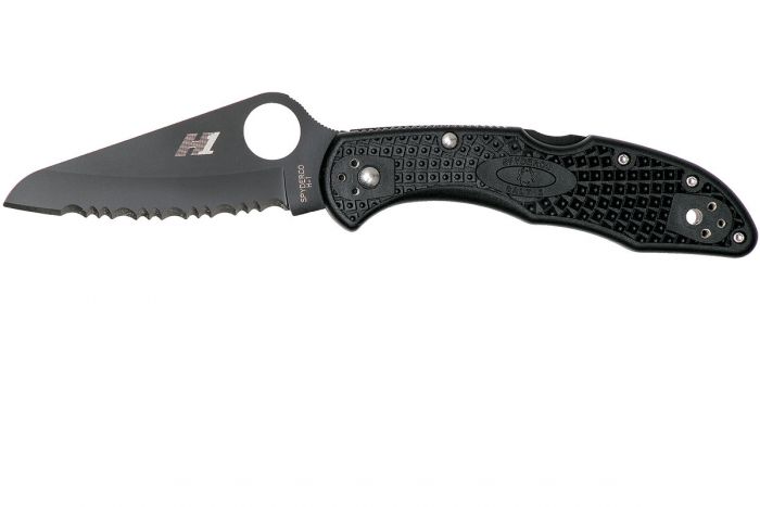 Складной нож Salt 2 - Spyderco 88SBBK2, сталь H-1 Black Titanium Carbonitride (TiCN) Serrated, рукоять термопластик FRN, чёрный