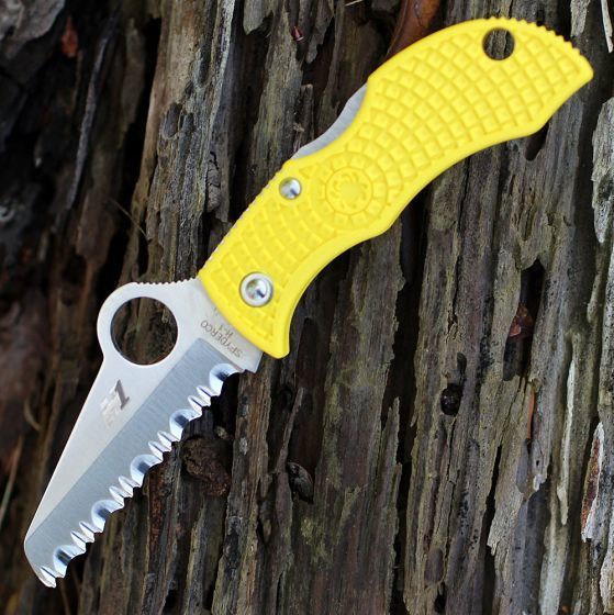 Нож складной ManBug Salt Lightweight Spyderco MYLS, сталь H1 Satin Serrated, рукоять термопластик FRN, жёлтый